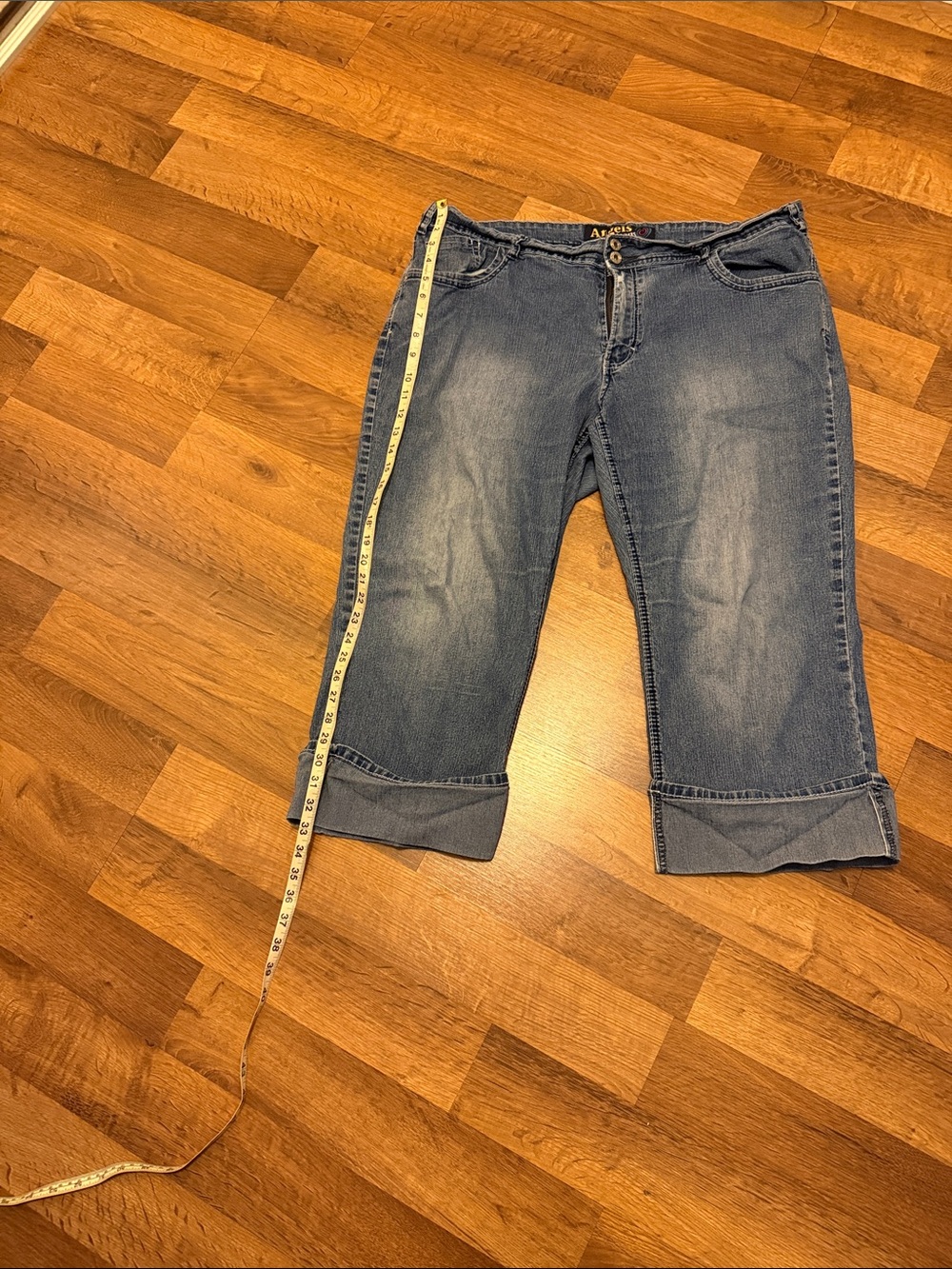 Angels Cropped Turn-Cuff Jeans in Medium Blue Wash